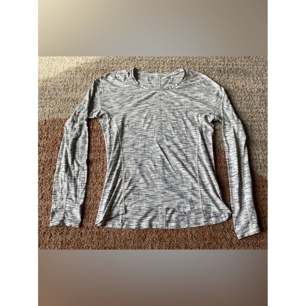 Lululemon Lightweight Med Space Dye Long Sleeve Running Grey Cream Top Shirt
